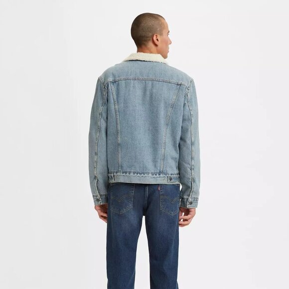 Levi's Men Sherpa Trucker Jacket Denim Light Wash Splitsville 3XL VTG Jean Fuzz - Picture 2 of 16